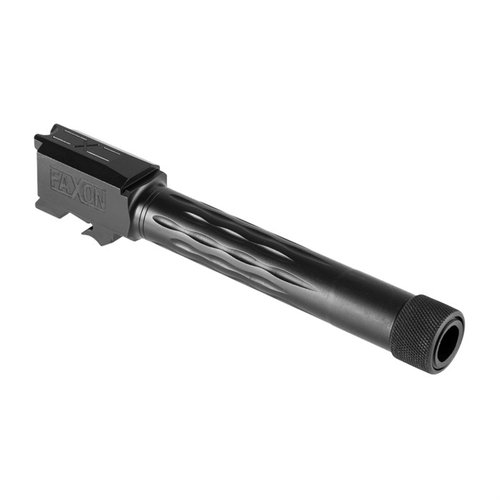 Upgrade your M&P 2.0 Compact with Faxon's 9mm Luger Flame Fluted Barrel, featuring 416-R Stainless Steel, 1:10 twist, and an 11-degree target crown for enhanced accuracy.