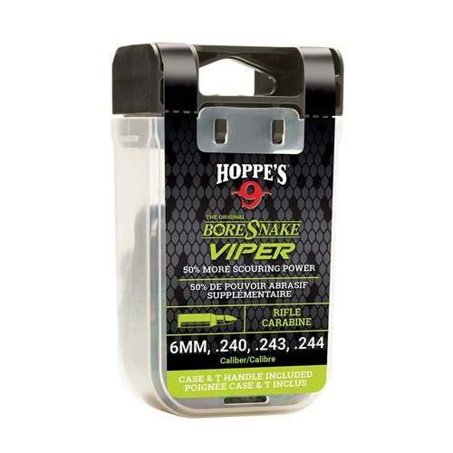 Rifle Viper Bore Snake cleans, oils, and protects your firearm in one step, featuring 50% more scrubbing surface, built-in brushes, and a washable storage case.