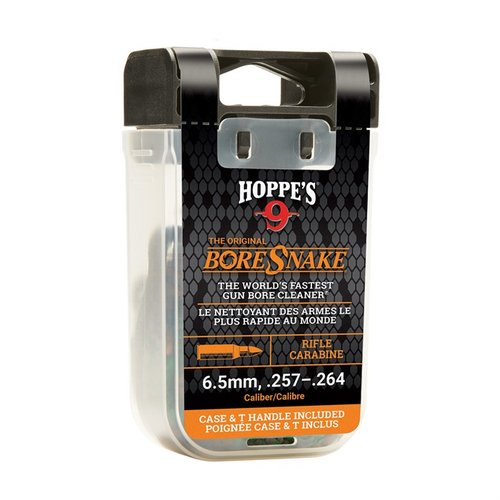 RIFLE BORESNAKE WITH DEN offers fast, efficient pull-through cleaning with a built-in phosphor bronze brush, washable design, and convenient storage case.