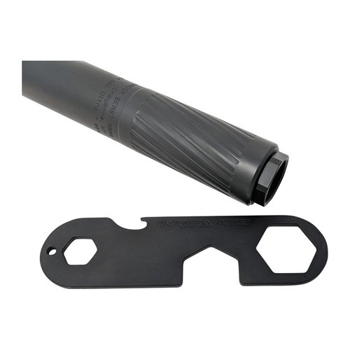 The HELLFIRE WRENCH by AREA 419 is a durable multi-tool for easy suppressor mount installation, featuring hex heads for adapters and a handy bottle opener.