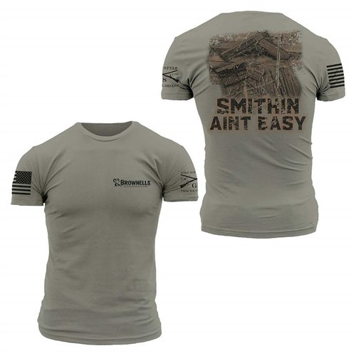 Show your gunsmithing pride with the durable, comfortable "Smithin’ Ain’t Easy" 1911 t-shirt, featuring a vintage design and tagless comfort.