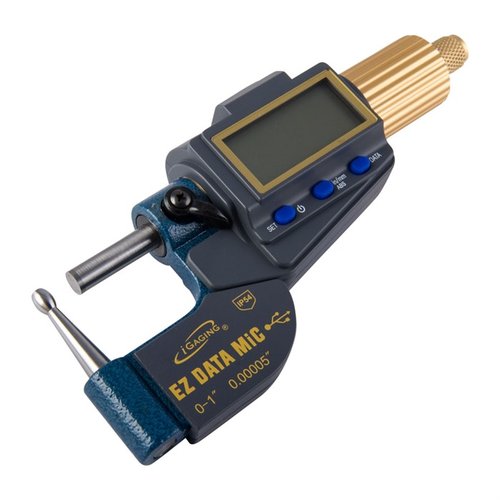 iGaging EZ Data Tube Micrometer offers precise 0.0015" accuracy, egg-shaped anvil for case neck thickness, LCD display, and easy data transfer to your PC.