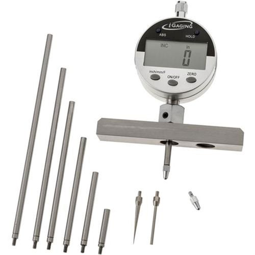 iGAGING Digital Precision Depth Gauge offers 0.0005" resolution, 0-22" range, six extension rods, and a protective case for accurate, versatile measurements.