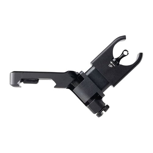 Ultradyne C4 Offset Folding Front Sight offers a unique sight picture with a central hole for target visibility, mounts on MIL-STL 1913 rail, and folds for compactness.