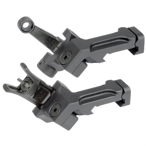 AR-15 Combat Rifle Offset Sight Set features low profile sights, dual locking detent springs, and precise MOA adjustments for reliable long-range and close engagement.