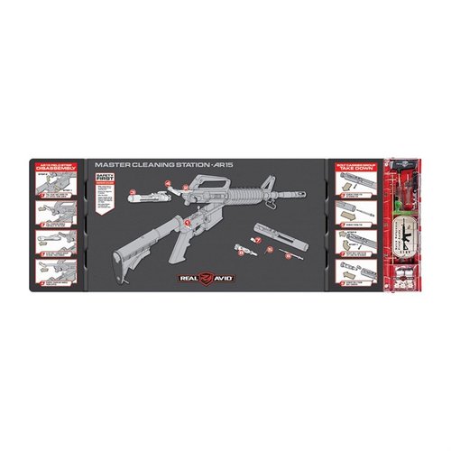 Upgrade your AR-15 cleaning with the MASTER CLEANING STATION: a spacious mat, organized tools, and instructions to ensure you never lose a part again.
