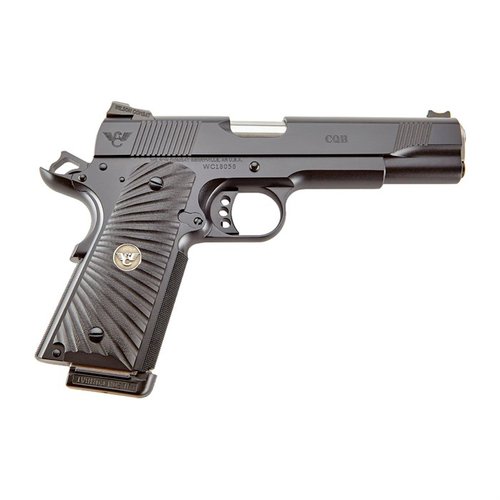 Wilson Combat CQB 1911 offers modern reliability and accuracy, featuring a 5" barrel, 8-round capacity, and a high-cut beavertail grip for ultimate performance.