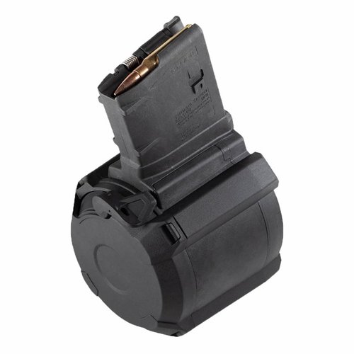 Magpul PMAG D-50 LR/SR GEN M3 is a lightweight, durable 50-round drum magazine for .308 Winchester, offering high reliability and easy loading for SR25/M110 rifles.