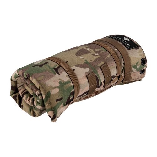 Crosstac's lightweight RECON SHOOTING MAT features a bipod-support rail, durable 500 Denier cordura fabric, and can double as an improvised shelter.