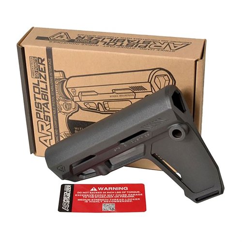 Strike Industries AR Pistol Stabilizer offers ergonomic design, secure fit for 1.25" tubes, ambidextrous QD cups, all in a sleek, ultra-lightweight package.