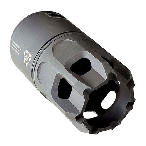 Strike Industries OPPRESSOR reduces concussion while maintaining braking efficiency, featuring advanced flow dynamics and quick detach for easy installation.