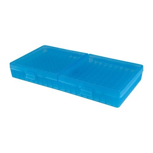 MTM Case-Gard P-100 ammo boxes are perfect for storing 200 rounds of 40 S&W-45 ACP, featuring a scuff-resistant surface, stackable design, and 25-year guarantee.