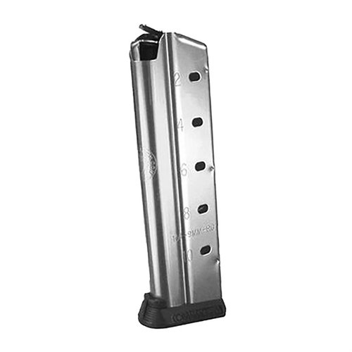 The Tripp Research 1911 Government Full Size Magazine features a 10-round capacity, stainless steel finish, and superior feeding with a drop leg all-metal follower.