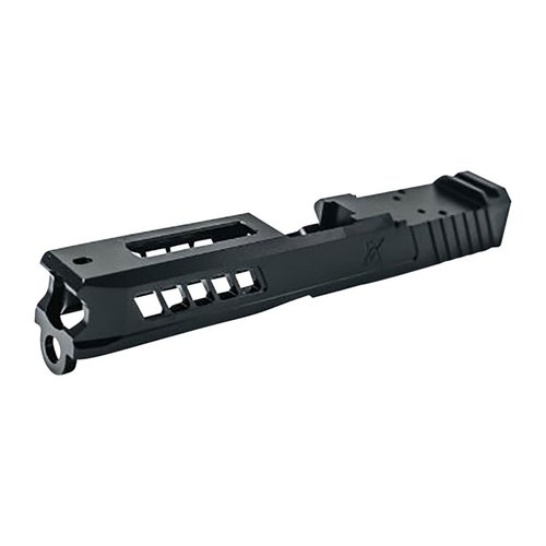 AXIOM SLIDE for Glock 43/43X features RMSc cut, durable 17-4ph stainless steel, aggressive design, and includes an optic cover plate for versatility.