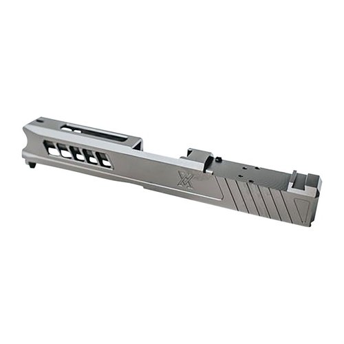 AXIOM SLIDE for Glock 43/43X features RMSc cut, durable 17-4ph stainless steel, and includes an optic cover plate; available in Black DLC & Stealth Grey.