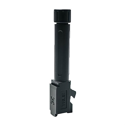 Upgrade your Glock 19/19X/45 with TRUE Precision's drop-in threaded barrel, featuring advanced broach cut design for enhanced accuracy and compatibility with all ammo types.