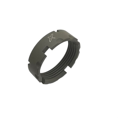 AR-15 BILLET CASTLE NUT offers robust 4140 PH steel construction, improved staking notches for enhanced security, and a durable black nitrided finish, proudly made in the USA.