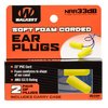 Walkers Corded Foam Ear Plugs offer 32 dB sound reduction, stay securely in place, and are tethered to prevent loss, perfect for shooters.