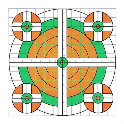 SCORE KEEPER BULL TARGETS feature bright fluorescent colors for easy visibility, a record-keeping section for tracking shots, and are suitable for rifles, pistols, and airguns.