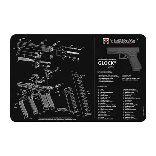 TEK MAT Pistol Gun Cleaning Mat offers a durable, non-slip surface with a detailed parts diagram, protecting your Glock Gen5 during maintenance and easy cleanup.
