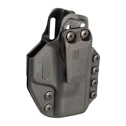 Stache™ IWB holster offers unmatched comfort, rigidity, and modularity for concealed carry, crafted from impact reinforced polymer, compatible with various accessories.