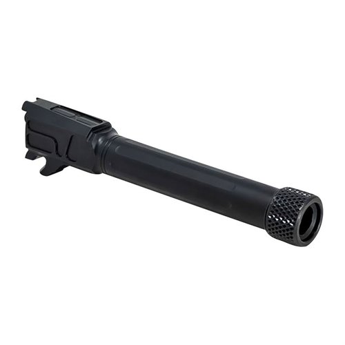 Faxon Match 9mm barrels for SIG P365 XL offer superior tolerances, stress-relieved stainless steel, and a durable black coating for enhanced performance.