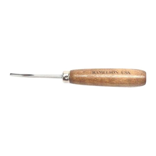 Enhance your gun stock restoration with U.J. Ramelson's Veiner Tools featuring durable hardwood handles and precision 60° & 90° bent V designs for flawless touch-ups.