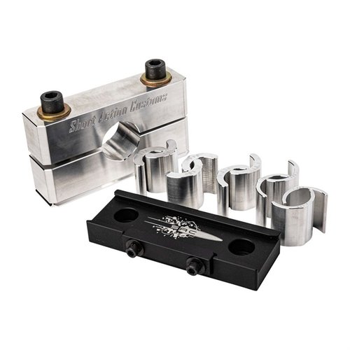 Bravo Barrel Vise Kit offers durable 7075 Aluminum construction, easy 2-bolt design, 5 bushings for various sizes, and a lifetime warranty for reliability.