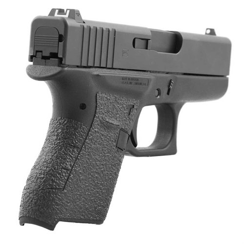 Enhance your Glock G43 grip with Talon Grip Tape, featuring solid adhesive, textured rubber, and cutouts for controls, ensuring optimal handling and comfort.