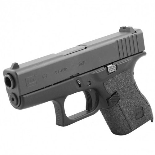 Enhance your Glock 43 grip with Talon Grip Tape, featuring a solid adhesive, textured surface, and cutouts for controls, available in black granulate.