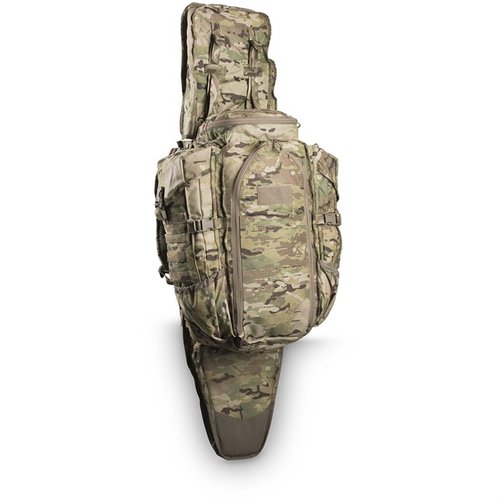 Eberlestock Phantom Sniper Pack offers a versatile design for rifle carry, 2,200 cu in storage, MOLLE racks, and a rain cover, all in a compact size.