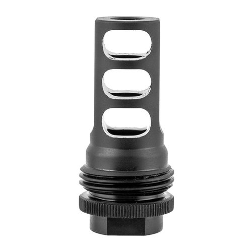 SILENCERCO AR-15/AR 308 ASR Muzzle Brake features a 3-port design for reduced recoil and muzzle climb, easily attachable/detachable with one hand.