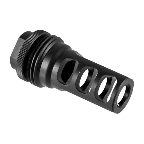 SilencerCo Hybrid ASR muzzle brake offers easy suppressor mounting, reduces recoil and muzzle climb, and fits various calibers with a durable stainless steel design.