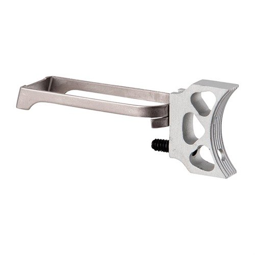 Fusion 1911 K-HOLE Trigger offers a lightweight, adjustable design with a serrated pad, ensuring a perfect fit for all 1911 models in silver or black finish.