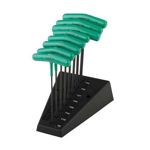 PROHOLD Star Tip T-Handles set includes T9 to T40 sizes, fits all Star and TORX screws, holds screws securely, features a non-magnetic button and welded connection.