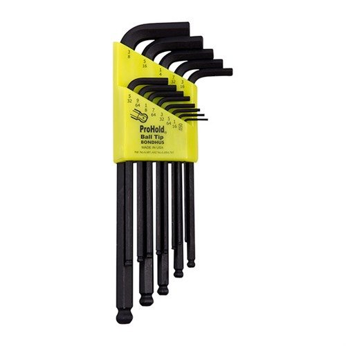 PROHOLD TIP BALL END WRENCHES by BONDHUS securely hold screws, offer smooth rotation, and maintain tool strength with non-magnetic ProHold button. Ideal for gunsmithing!