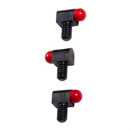 SIGHT BEADS from BRADLEY GUNSIGHT feature a durable steel base, positive indexing, and a choice of vibrant red or white plastic beads for enhanced visibility.