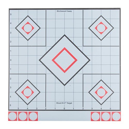 WHITE & BLACK SHOOT-N-C TARGETS offer high visibility for indoor and outdoor shooting, with easy crosshair alignment and repair pasters for extended use.