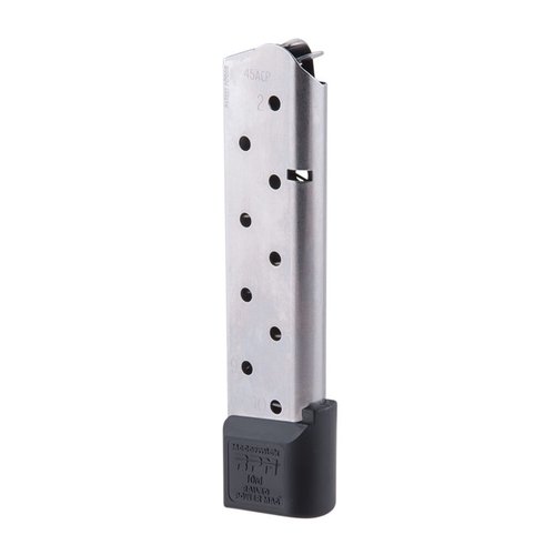 Chip McCormick .45 ACP Railed Power Mag offers ultra-smooth feeding, corrosion-resistant stainless steel, and twice the service life of standard 1911 mags.
