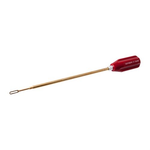 Dewey Handgun Cleaning Rod offers a 6.5" length, durable brass construction, ball bearing handle, and universal patch loop, ideal for .357/.38/9mm, .40, and .45 cal handguns.