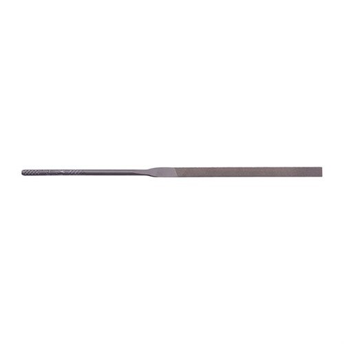 Set of 12 precision needle files with knurled handles for a secure grip, stored in a durable roll for easy access, perfect for professional gunsmiths.