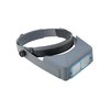 OptiVISOR features a dial adjustable headband for comfort, tilting pivots for convenience, and optical glass lenses for precision, fitting over regular glasses.