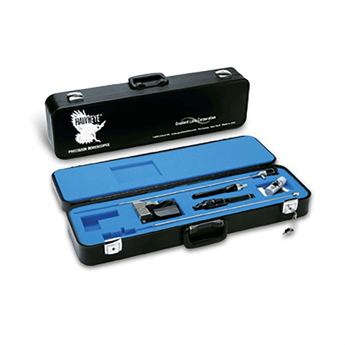 The 22" Hawkeye Borescope Kit features a SuperNova Light, providing 10x brightness, a Slim Borescope for precise viewing, and a lockable case for secure storage.