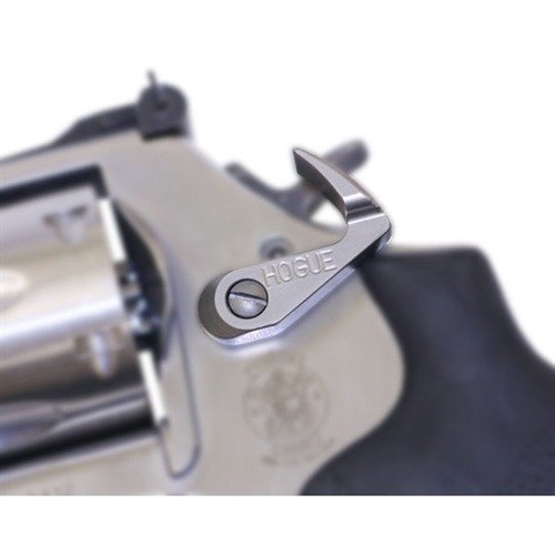 Oversized extended cylinder release latch from HOGUE allows quick unlocking without grip repositioning, enhancing reload speed and leverage for competition.