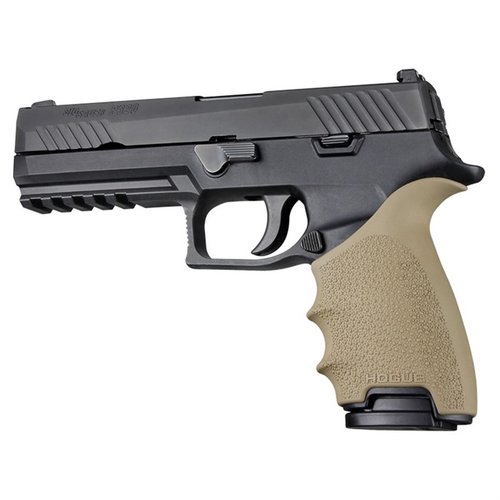 Hogue's HandALL grip sleeve enhances comfort and control for your SIG P320, featuring a secure fit, pebble texture, and recoil cushioning for improved shooting.