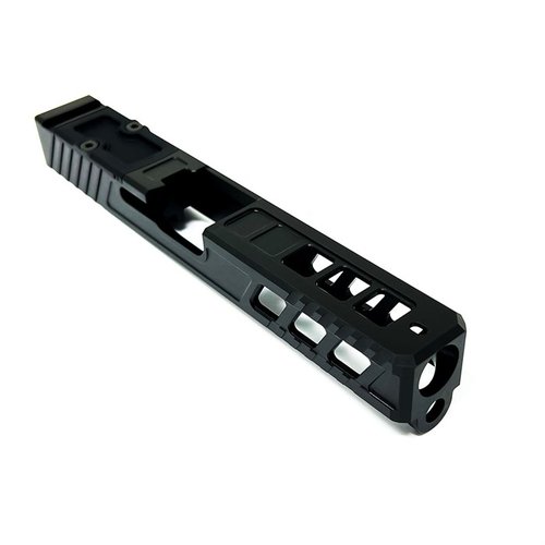Marksman V4 Slide for Glock G17 Gen 3 features durable 17-4 stainless steel, RMR compatibility, enhanced serrations, and QPQ Nitride finish for longevity.