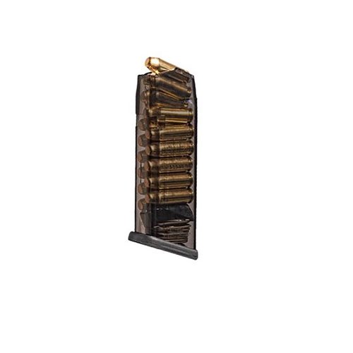 10MM MAGAZINES FOR GLOCK® offer extreme impact resistance, chemical durability, and a translucent body for ammo visibility, compatible with Glock® extensions.