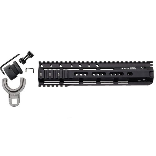 RAIDER-M 10" handguard offers a rigid free-float design, MIL-STD-1913 rail, MLOK/KeyMod interfaces, and is compatible with various gas systems.