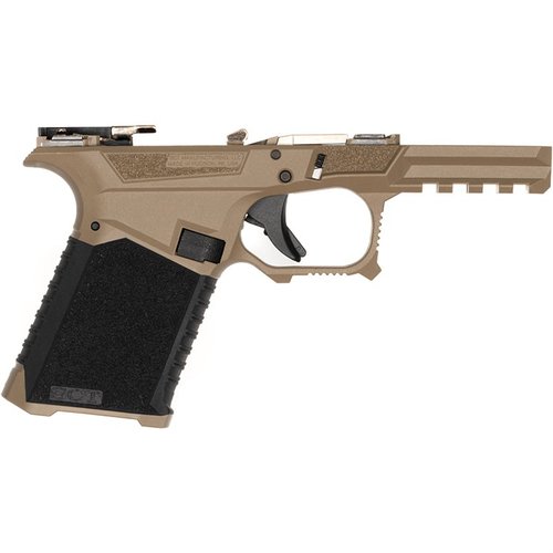 SCT 19 Overmold Frame features aggressive grip texturing, flared mag well, and is compatible with Glock® parts, ensuring superior performance and durability.