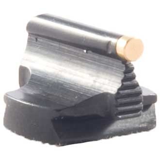Precision-made steel front sight for rifles, featuring a contoured design, polished blue finish, and multiple bead options for enhanced accuracy.